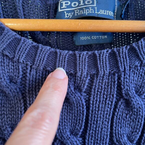 Ralph Lauren Polo Men's Vintage Blue Cable Knit Pullover Sweater Size XL - Picture 4 of 6